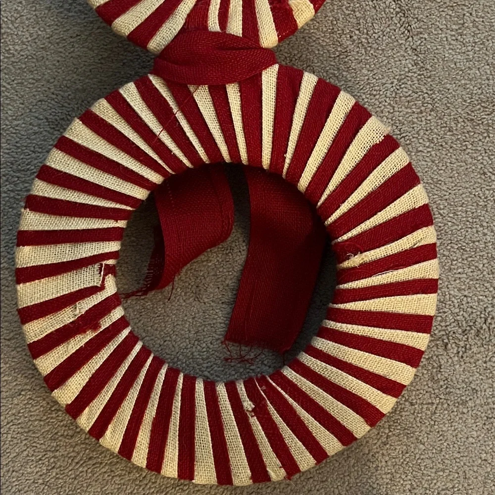 Vintage Hand crafted Festive Red and White Snowman Wreath Made with Burlap- EUC